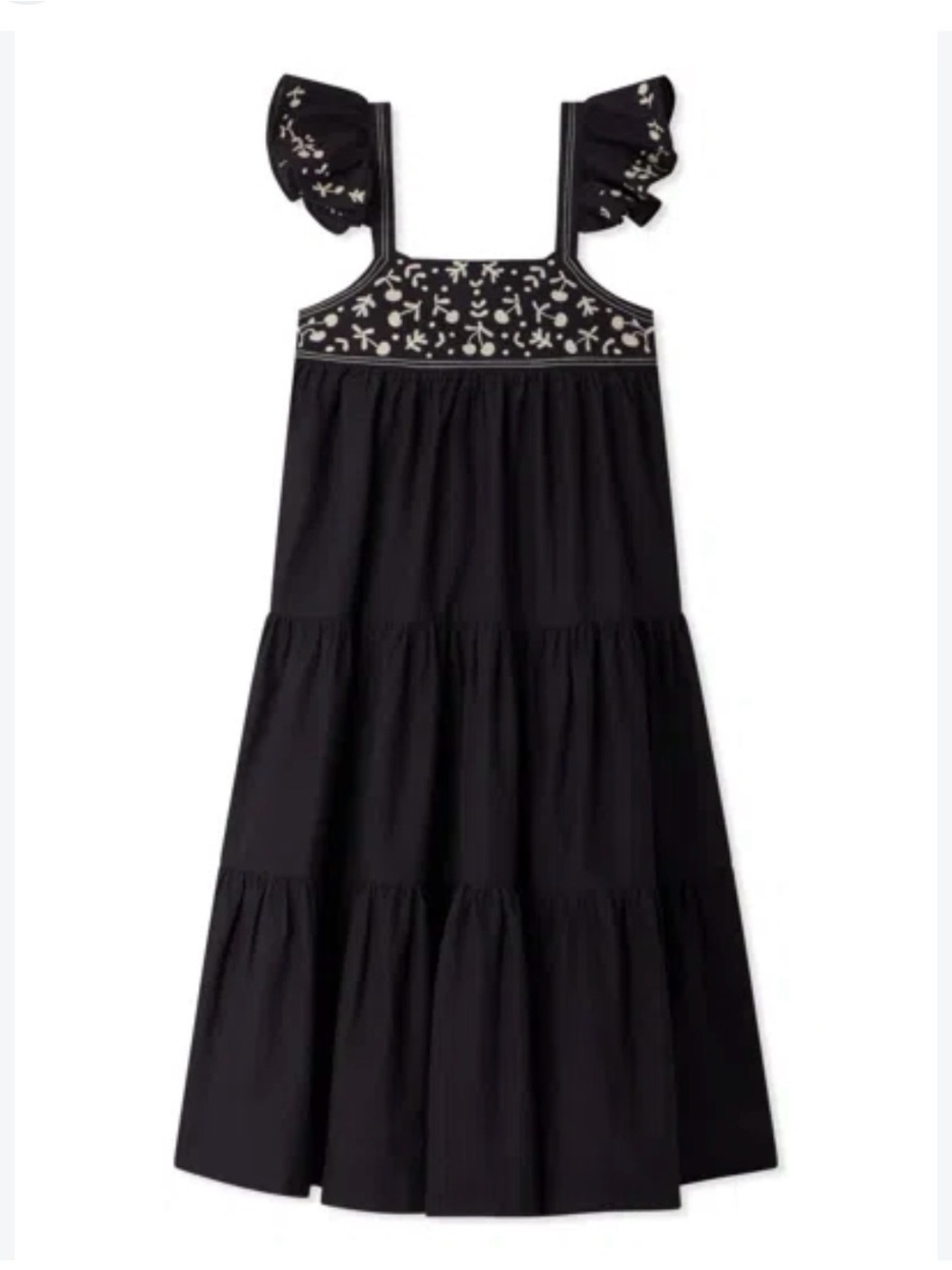 BONPOINT Girls' Black Tiered Embroidered Flutter-Sleeve Dress